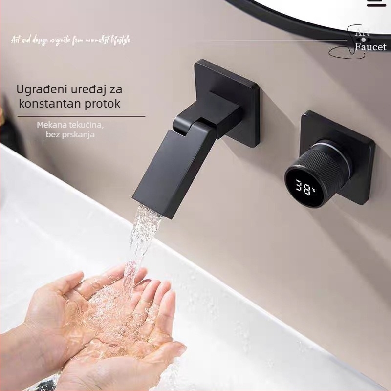 Ugradna termostatska slavina za umivaonik s digitalnim zaslonom, nehrđajući čelik, brušeni završni sloj