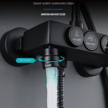 Tuš set od bakra, kišna funkcija, ugradbeni tip, okrugla tuš glava, model Black Button Third Gear