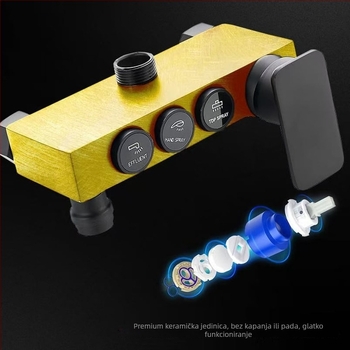 Tuš set od bakra, kišna funkcija, ugradbeni tip, okrugla tuš glava, model Black Button Third Gear