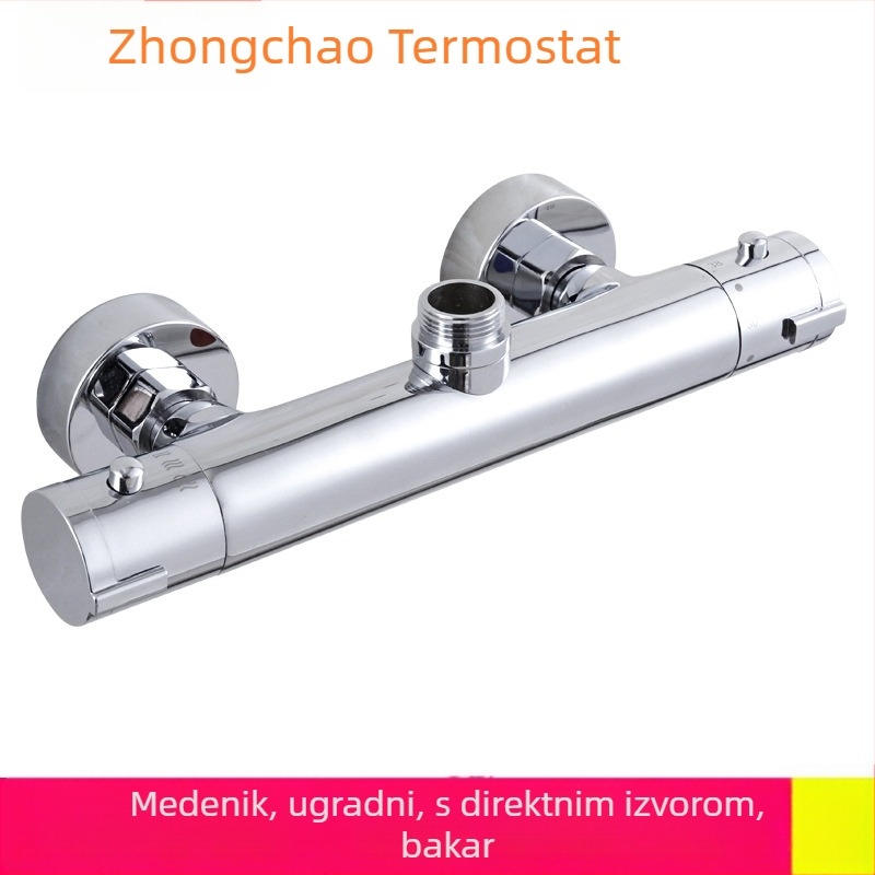 Termostatski tuš miješalica, skrivena ugradnja, bakreno tijelo, model ZC-831G, kromirani završetak, raspon 20–85°C