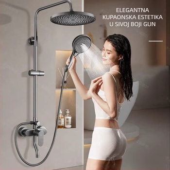 Bakarni tuš komplet – zidni, krom završna obrada, model 8002 – funkcije: raspršivanje, masaža, mjehurići, okretno, kišni tuš