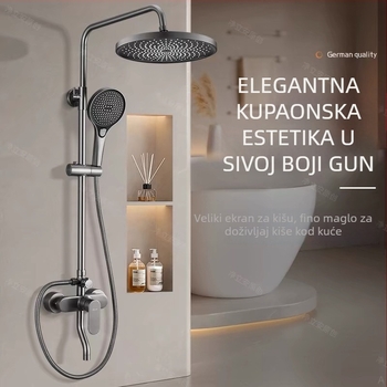 Bakarni tuš komplet – zidni, krom završna obrada, model 8002 – funkcije: raspršivanje, masaža, mjehurići, okretno, kišni tuš