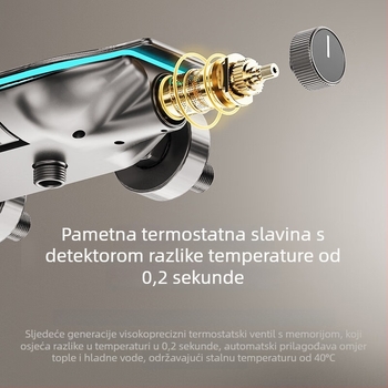 Ugradbeni bakreni tuš sustav s digitalnim zaslonom temperature i višefunkcionalnom tuš glavom (model 6988)