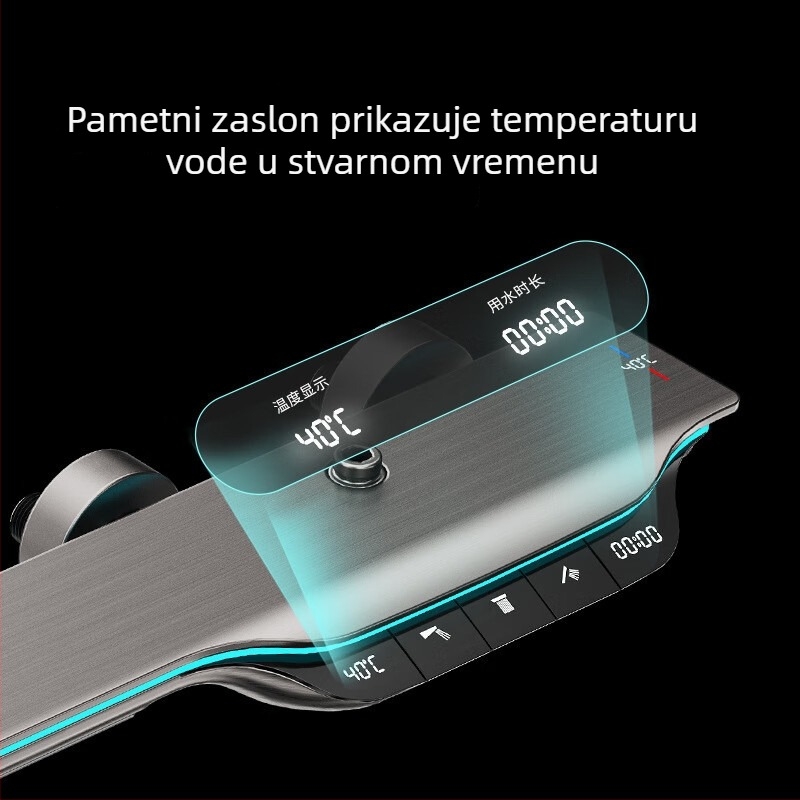 Ugradbeni bakreni tuš sustav s digitalnim zaslonom temperature i višefunkcionalnom tuš glavom (model 6988)