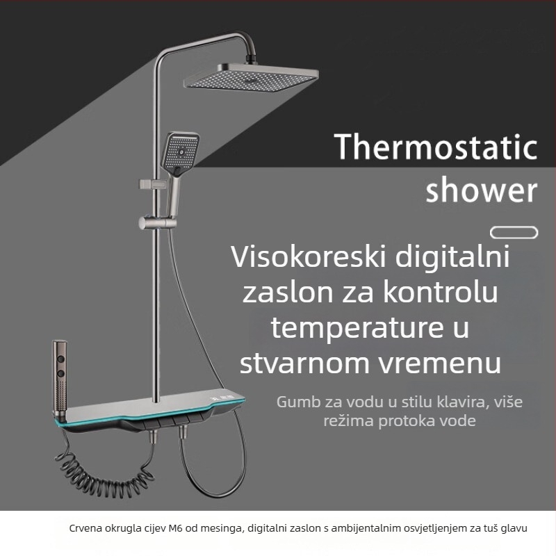 Ugradbeni bakreni tuš sustav s digitalnim zaslonom temperature i višefunkcionalnom tuš glavom (model 6988)