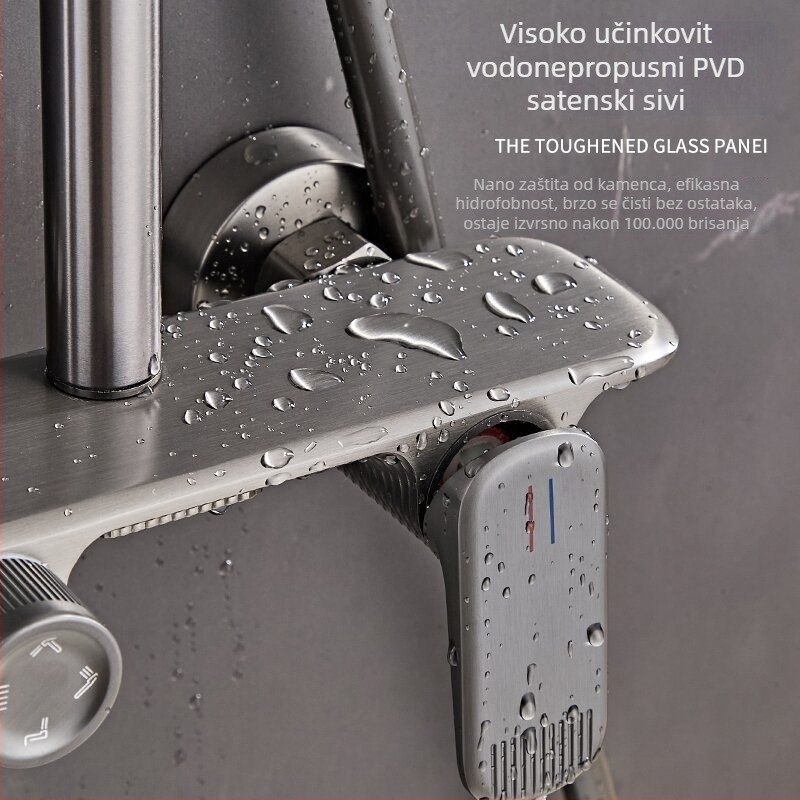 Set tuša s digitalnim zaslonom za modernu kupaonu, ugrađena instalacija, bakrena konstrukcija, okrugla glava, funkcije raspršivanje i kiša, model ZH-24130