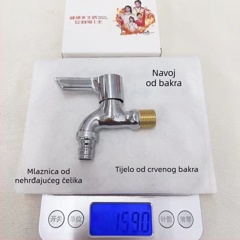 Bakarni priključni ventil za perilicu rublja, spoj 1/2 inča, šiljasti izljev, keramički ventil, elektroplatirani završetak