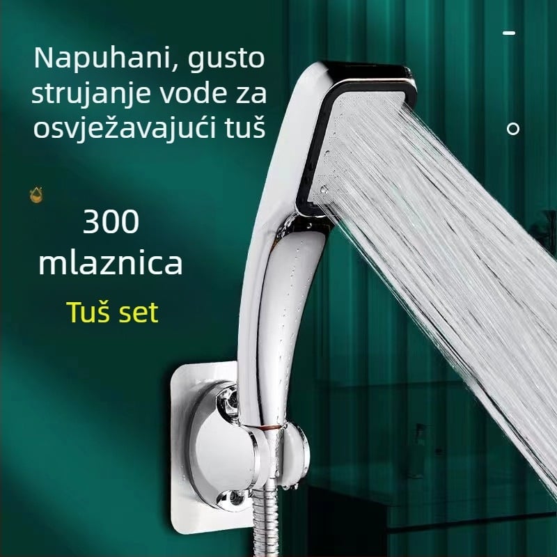 Kvadratna tuš glava s 300 otvora, ABS, kišna funkcija, spiralni priključak