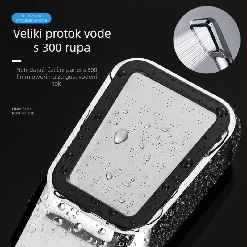 Kvadratna tuš glava s 300 otvora, ABS, kišna funkcija, spiralni priključak