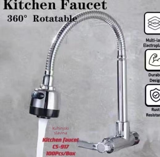 Kuhinjski faucet od cinka, horizontalan, na zid, keramičko jezgro ventila, ulazno-izlazni promjer cijevi: četiri točke, radna temperatura 0–90 °C