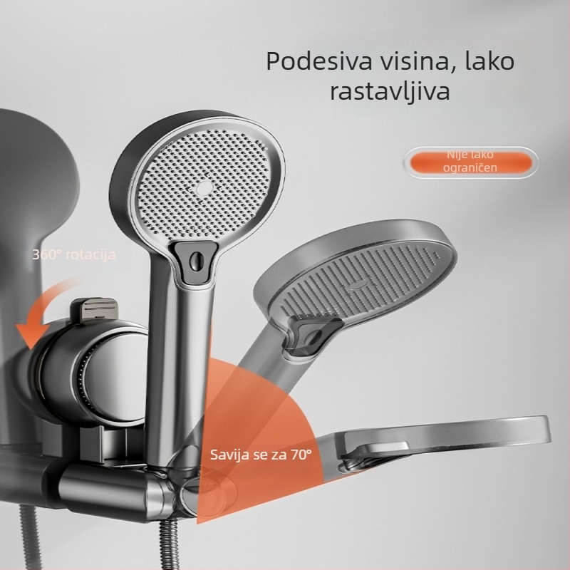 Držač za tuš s vakuumskim držačem - L-oblik, plastika, na zid, moderan minimalistički stil, prilagodljiv
