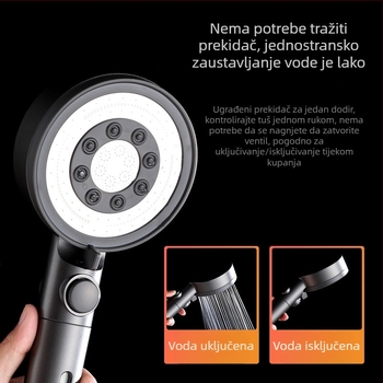 Tuš glava CL011 – ABS, visok tlak, funkcije: raspršivanje, masaža, automatsko dopunjavanje vode, kišna funkcija, stil laganog luksuza