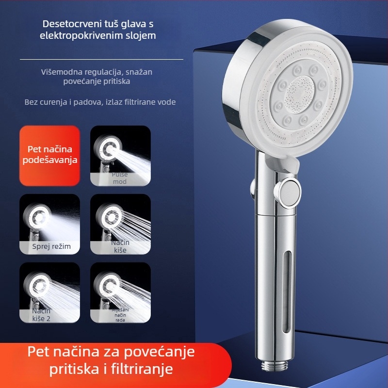 Tuš glava CL011 – ABS, visok tlak, funkcije: raspršivanje, masaža, automatsko dopunjavanje vode, kišna funkcija, stil laganog luksuza