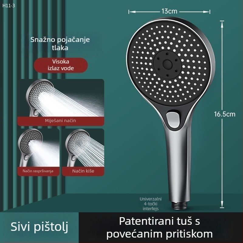 Tuš glava s visokim pritiskom, regulirani mlaz kiše, ABS, površinska montaža, 50°C radna temperatura