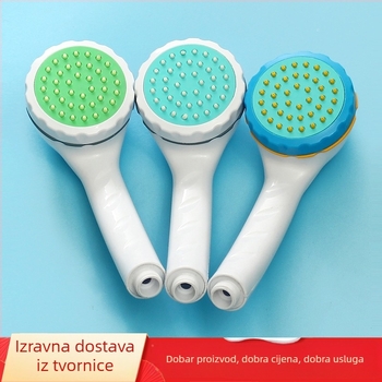 Plastična tuš glava s funkcijom kiše, kružnog oblika, ručno okretanje, moderni minimalistički stil.