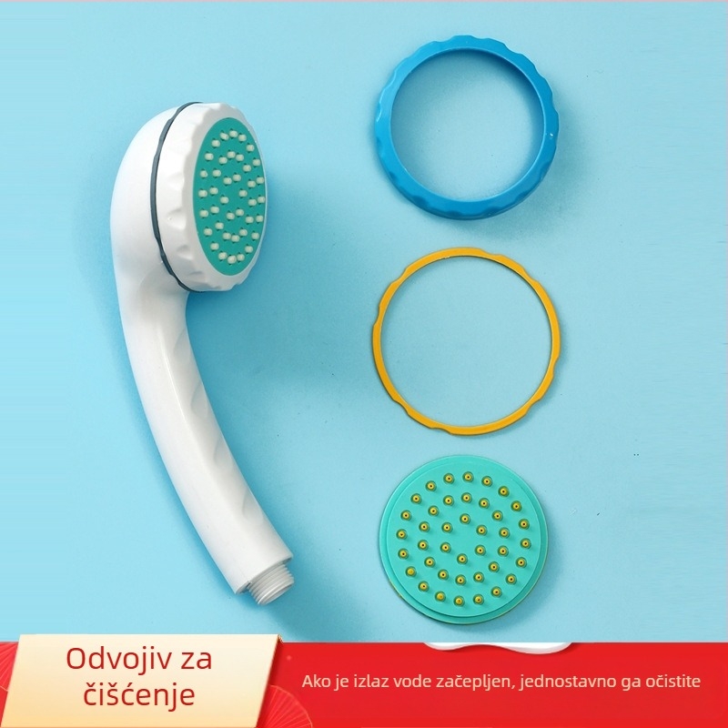 Plastična tuš glava s funkcijom kiše, kružnog oblika, ručno okretanje, moderni minimalistički stil.