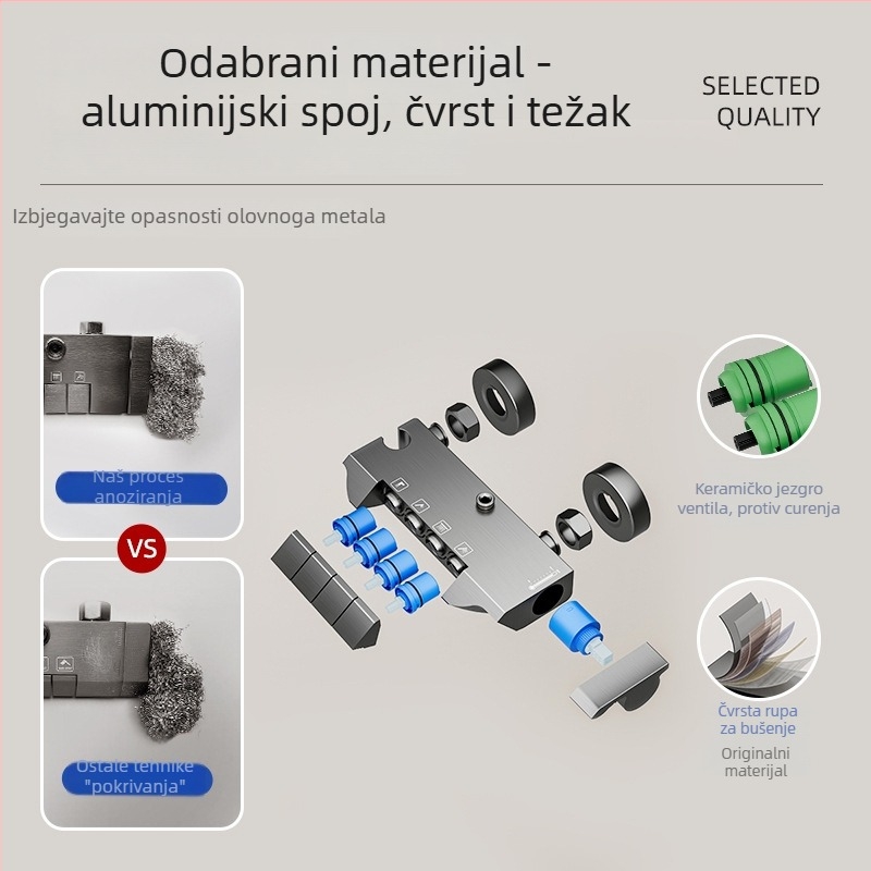 Tuš set kvadratnog gornjeg mlaza, od Space aluminija, skrivena termostatska glava, LED rasvjeta, podesiv protok, način kiše
