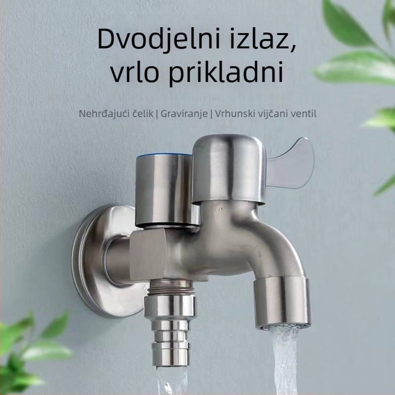 Kran za perilicu s jednim ulazom i dva izlaza, tijelo od legure s brušenim završetkom, keramički ventil, spojnice 1/2 in, zidna ugradnja