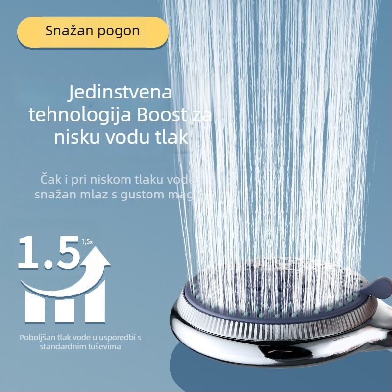 Ručna tuš glava s pet brzina, ABS tijelo, elektroplatinirana završna obrada, okrugla glava, zidni set tuša