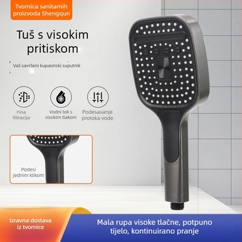 Set tuša pod tlakom s ručnim tušem i zidnim grijačem vode — ABS, kvadratna glava tuša, funkcije: raspršivanje, masaža, mjehurići, kiša, 0–90°C