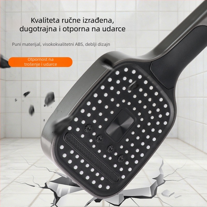 Set tuša pod tlakom s ručnim tušem i zidnim grijačem vode — ABS, kvadratna glava tuša, funkcije: raspršivanje, masaža, mjehurići, kiša, 0–90°C