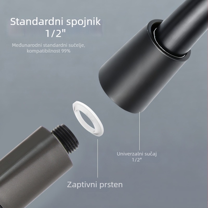 Set tuša pod tlakom s ručnim tušem i zidnim grijačem vode — ABS, kvadratna glava tuša, funkcije: raspršivanje, masaža, mjehurići, kiša, 0–90°C