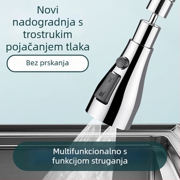 Bakrena kuhinjska slavina s produženim nastavkom, pojačivačem tlaka, univerzalnim okretno-spojem i mlazom za pranje posuđa