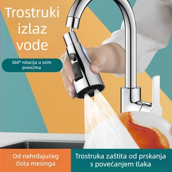 Bakrena kuhinjska slavina s produženim nastavkom, pojačivačem tlaka, univerzalnim okretno-spojem i mlazom za pranje posuđa