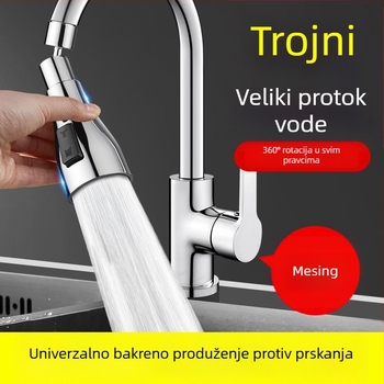 Bakrena kuhinjska slavina s produženim nastavkom, pojačivačem tlaka, univerzalnim okretno-spojem i mlazom za pranje posuđa
