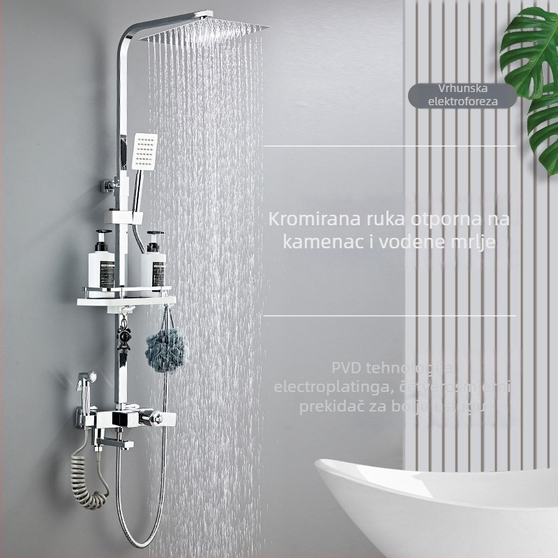Set tuša od nehrđajućeg čelika, kvadratnog oblika, model 8088, montaža na površinu, višefunkcionalan: raspršivanje, masaža, mjehurići, stalna temperatura, kišni tuš