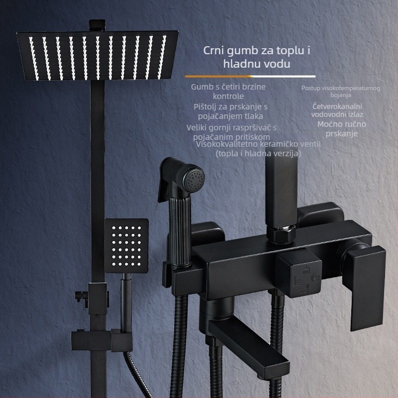 Set tuša od nehrđajućeg čelika, kvadratnog oblika, model 8088, montaža na površinu, višefunkcionalan: raspršivanje, masaža, mjehurići, stalna temperatura, kišni tuš