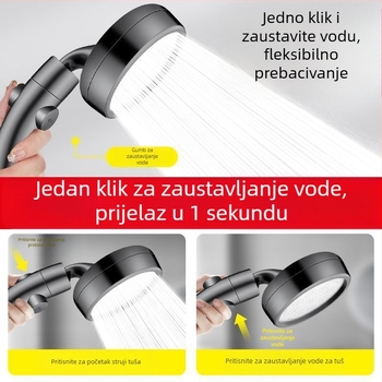 Podešavajuća tuš glavica s pregibom – kišni režim, protiv taloženja, regulacija tlaka, 360° rotacija, ABS, zidni nosač, okrugli oblik