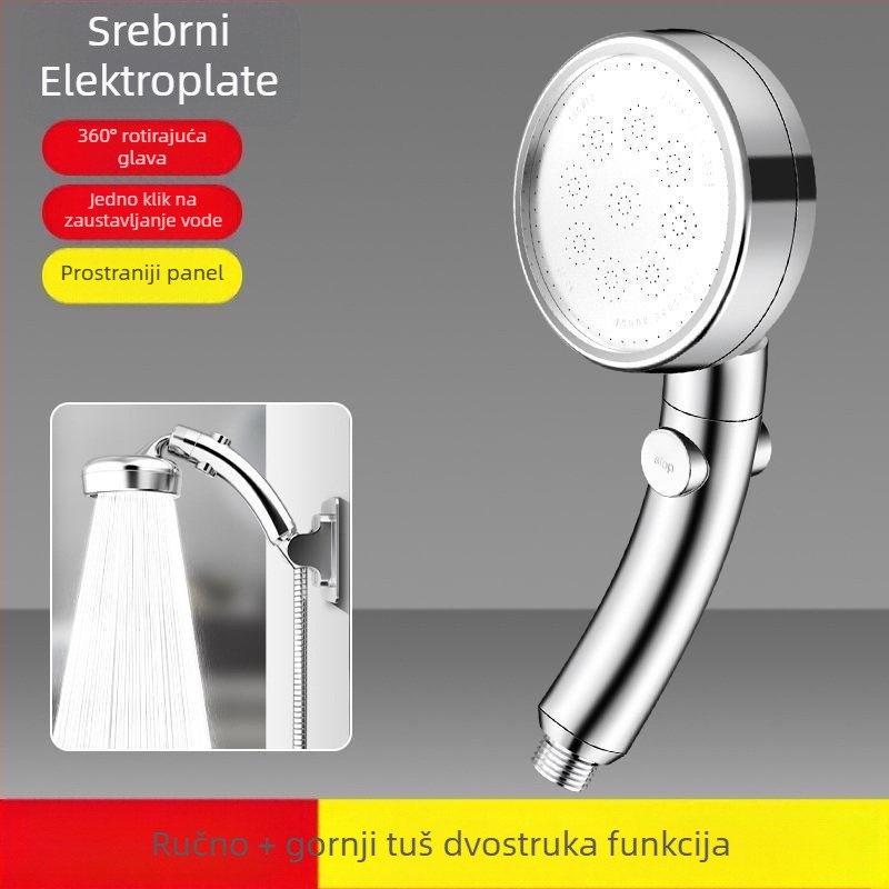 Podešavajuća tuš glavica s pregibom – kišni režim, protiv taloženja, regulacija tlaka, 360° rotacija, ABS, zidni nosač, okrugli oblik