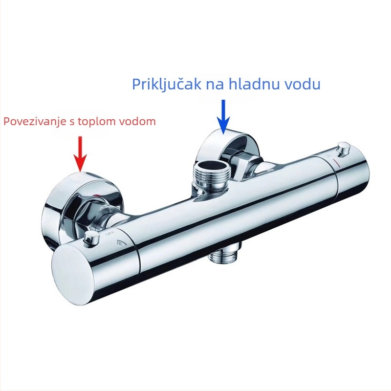 Okrugli termostatski set za tuširanje, ugrađena instalacija, bakreni materijal, krom završna obrada, gornji tuš