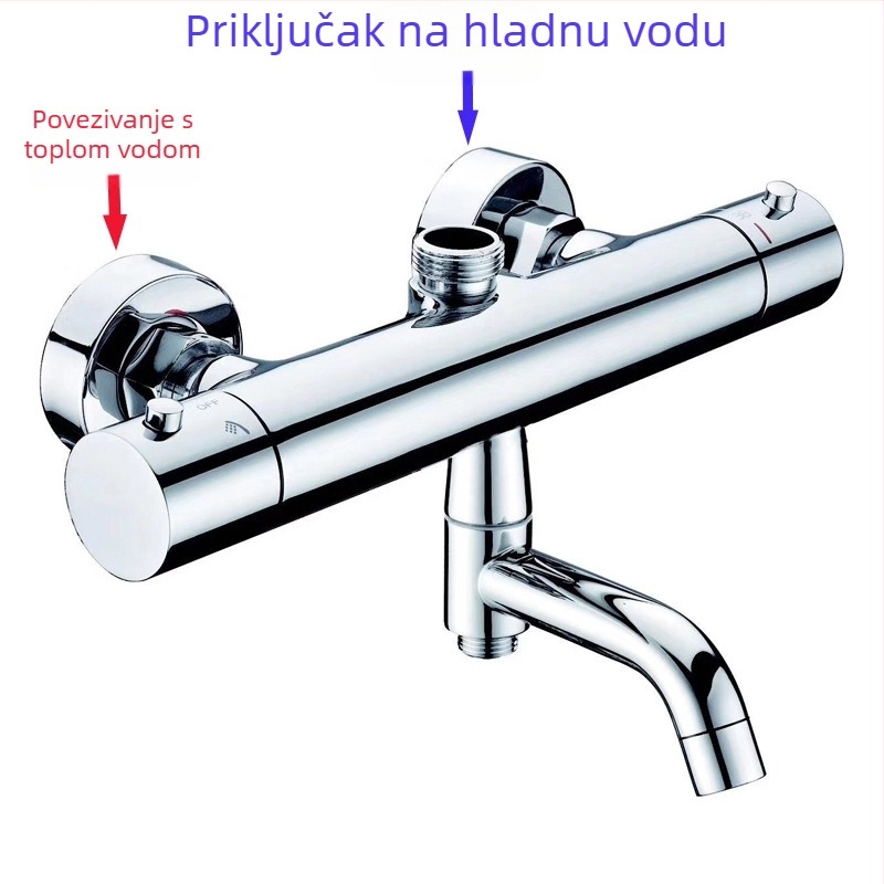 Okrugli termostatski set za tuširanje, ugrađena instalacija, bakreni materijal, krom završna obrada, gornji tuš