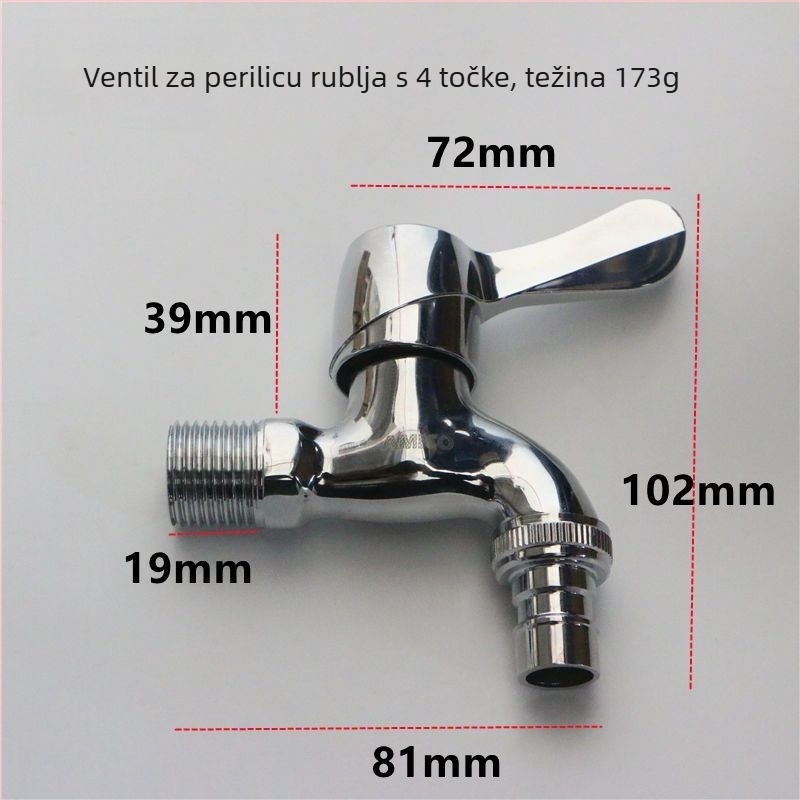 Amico slavina za perilicu, bakar tijelo, keramički disk ventil, otvaranje ključem, s poklopcem, elektroplatinirani završetak
