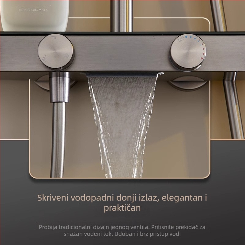 Bakreni tuš set, zidni montaža, okrugla kromirana glava, funkcije raspršivanje i kiša, model KLH-8030