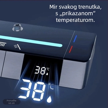 Set tuša od mesinga s konstantnom temperaturom, grafitno-sivo završno obrađeno, LED ambijentalno svjetlo, kontrola temperature, topla i hladna voda, skrivena ugradnja.