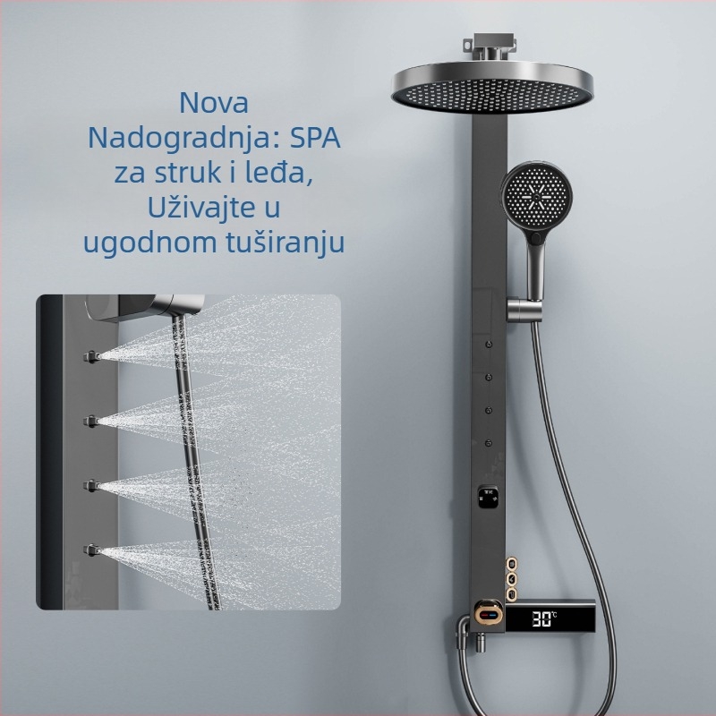 Set tuša s gornjim tušem, ABS; povećanje tlaka; 90°C radna temperatura; miješani izlaz