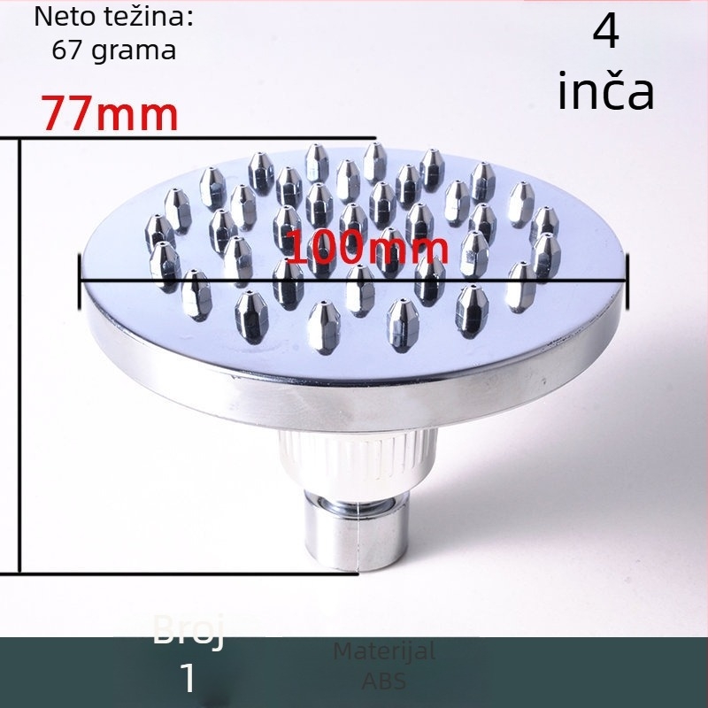 Tuš glava, plastični gornji raspršivač, ABS materijal, funkcija kiša, kromirani završetak, okrugli oblik