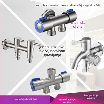 Distribucija vode od nehrđajućeg čelika 304, 1 ulaz, 2 izlaza, model 304 višenamjenski, keramički disk ventil