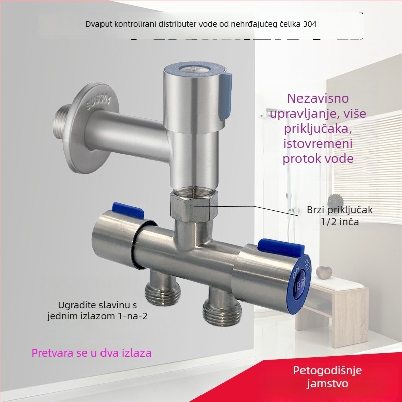 Distribucija vode od nehrđajućeg čelika 304, 1 ulaz, 2 izlaza, model 304 višenamjenski, keramički disk ventil