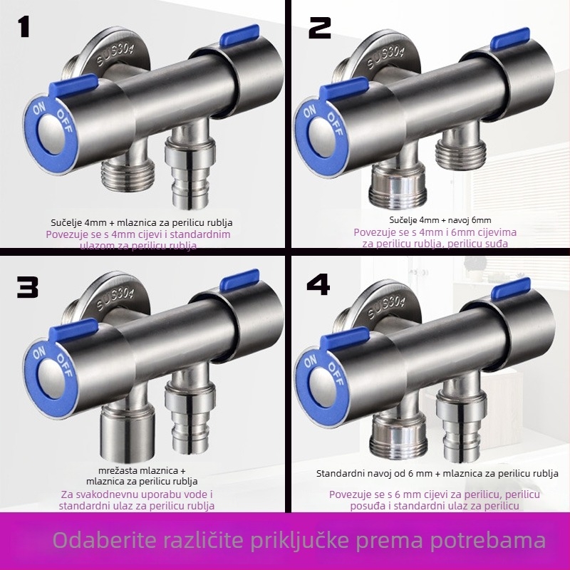 Distribucija vode od nehrđajućeg čelika 304, 1 ulaz, 2 izlaza, model 304 višenamjenski, keramički disk ventil