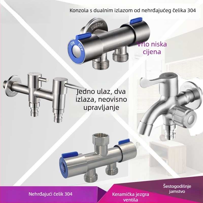 Distribucija vode od nehrđajućeg čelika 304, 1 ulaz, 2 izlaza, model 304 višenamjenski, keramički disk ventil