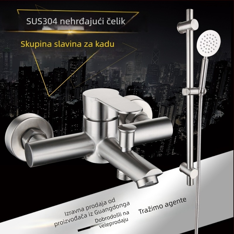 Ugradni trostruki slavine za kadu s ručnim tušem, 304 nehrđajućeg čelika, 0–90°C, keramički kartridž