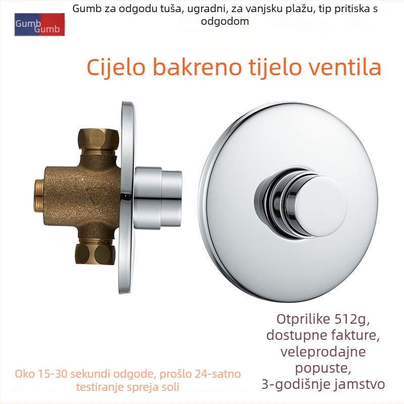 Tuš slavina s odgodom, mesing tijelo, jednostruko spojeno, potpuno mesing jezgro ventila