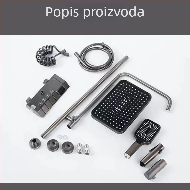 Kada za tuširanje s digitalnim zaslonom, ugrađena u zid, bakreno tijelo, LED svjetlo, kontrola temperature