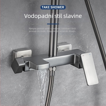 Bakreni set tuša, ručni, zidni, okrugla glava tuša, kišna mlaznica