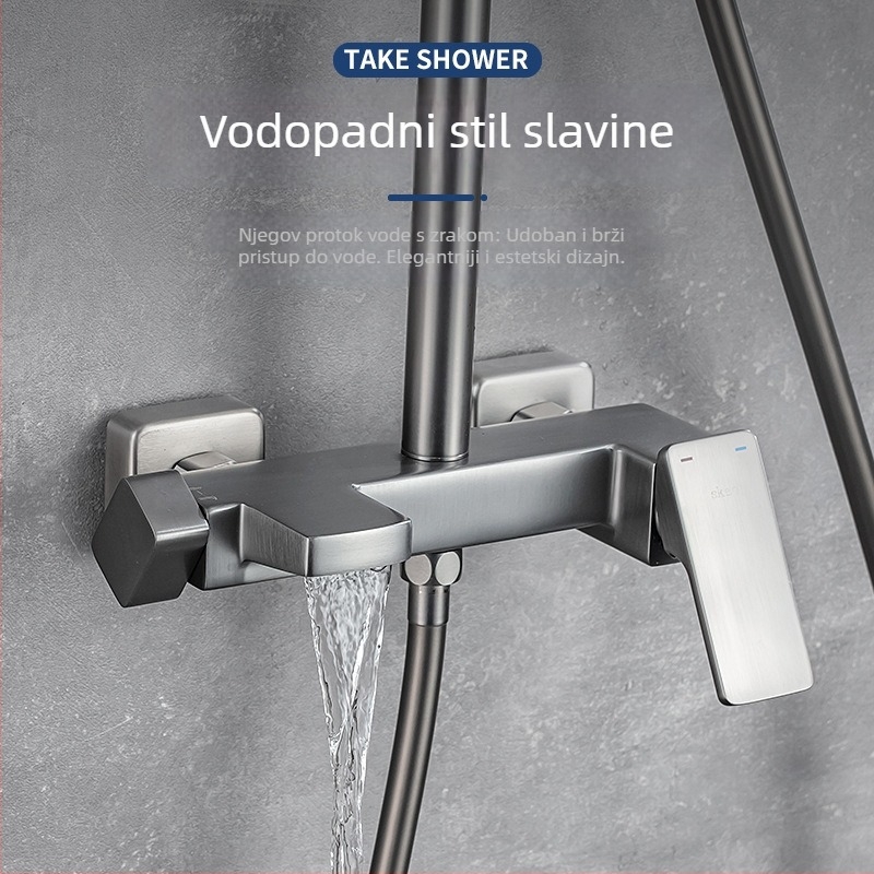 Bakreni set tuša, ručni, zidni, okrugla glava tuša, kišna mlaznica