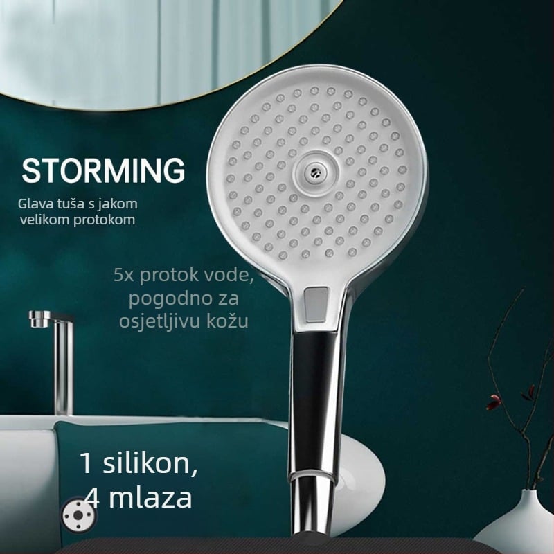 Ručni set tuša s kvadratnom glavom, ABS, vakuumsko premazivanje, funkcije: raspršivanje, masaža, ljepota, kiša, model 00086